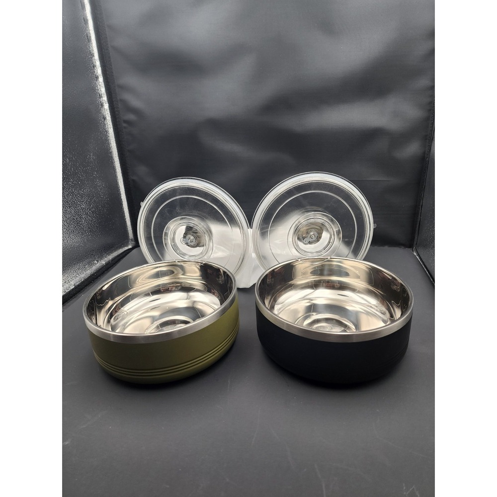 2 Polar Camel 1&1/4 Qt Serving Bowls W/ Lid Stainless Steel 1 Black 1 Green Bowl